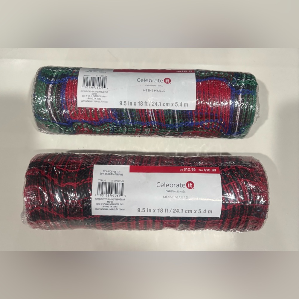 Celebrate It Festive Mesh Rolls in Red and Green. Christmas Noel. New!